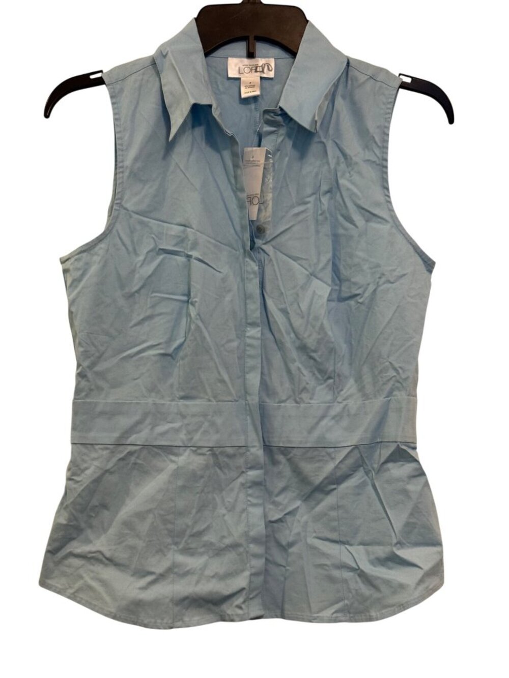 Ann Taylor Loft Womens Sleeveless Blue Button-Up Collared Top Size 4 Made In Ind